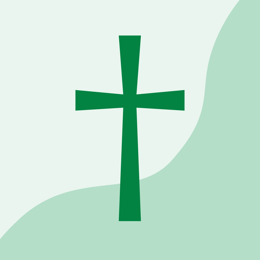 Vihreä risti, jonka taustalla aaltomainen vihreä kuvio.